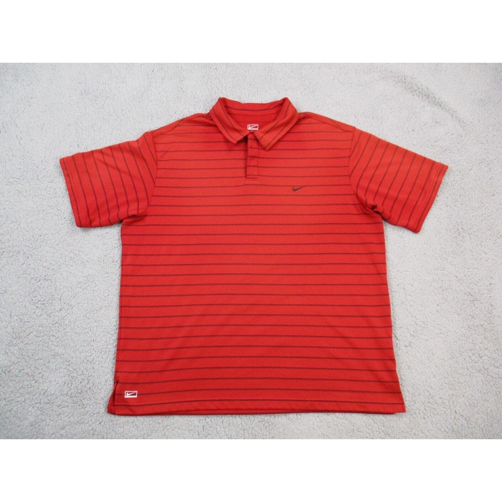 Nike Polo Shirt Mens XL Red Striped Short Sleeve Performance Activewear Golf